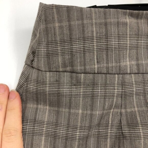Suzy Shier taupe plaid pencil  skirt back slit knee length - Picture 5 of 14